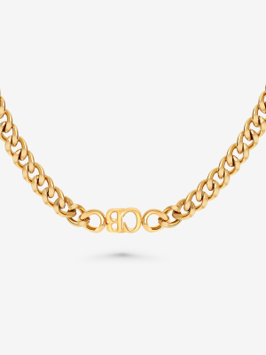 Initial Choker Necklace with Thick Cuban Chain