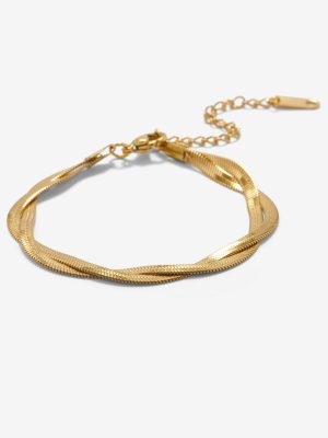 Twisted Chain Bracelet Gold Herringbone Design